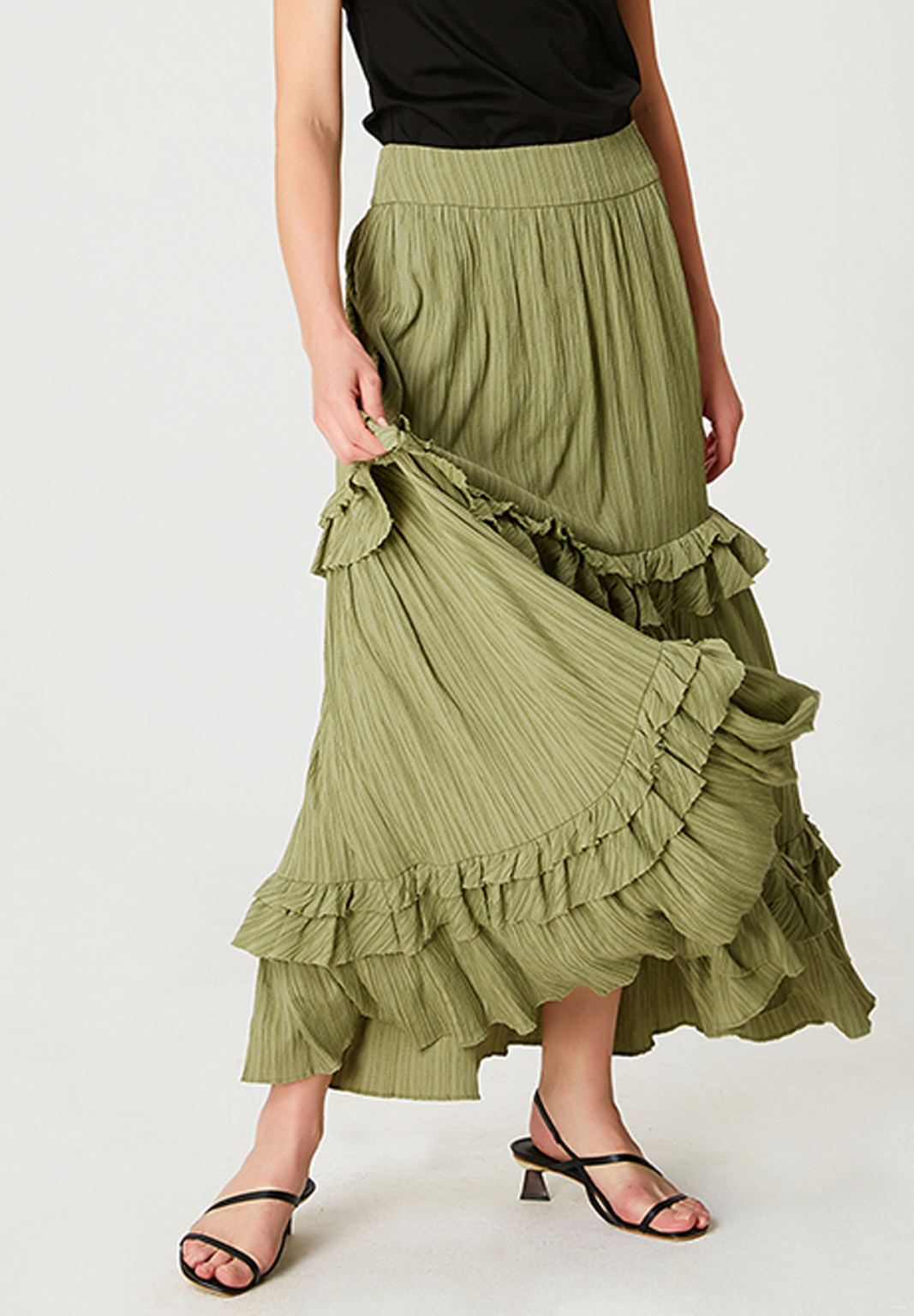 Long pleated skirt with tiered ruffles - Smart & Joy